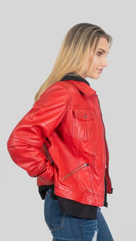 Annalise Womens Leather Jacket Red