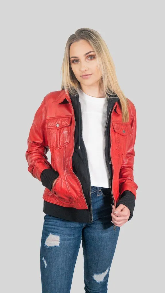 Annalise Womens Leather Jacket Red