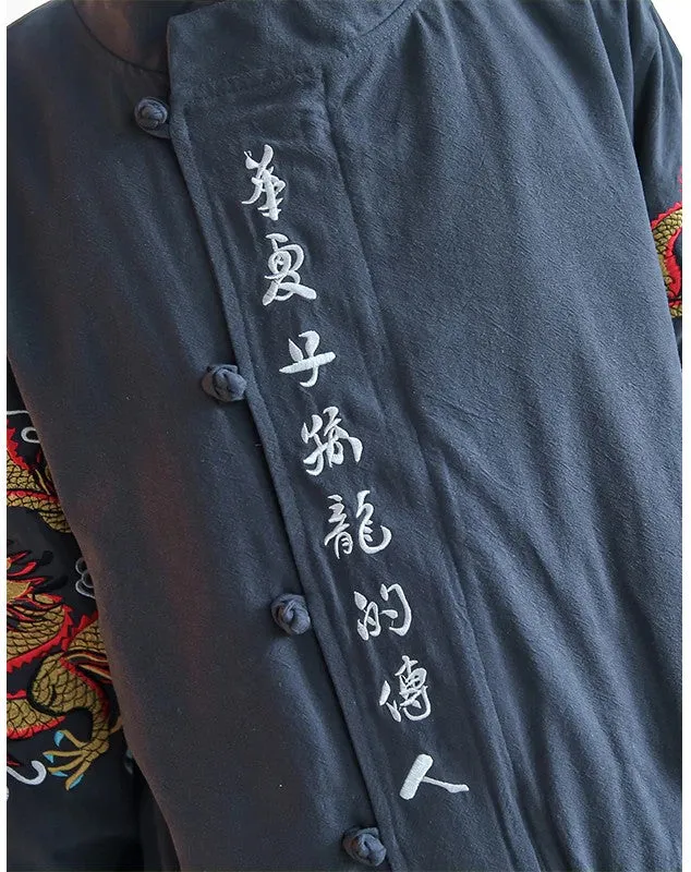 Chinese Calligraph And Dragon Embroidery Design Men Jacket