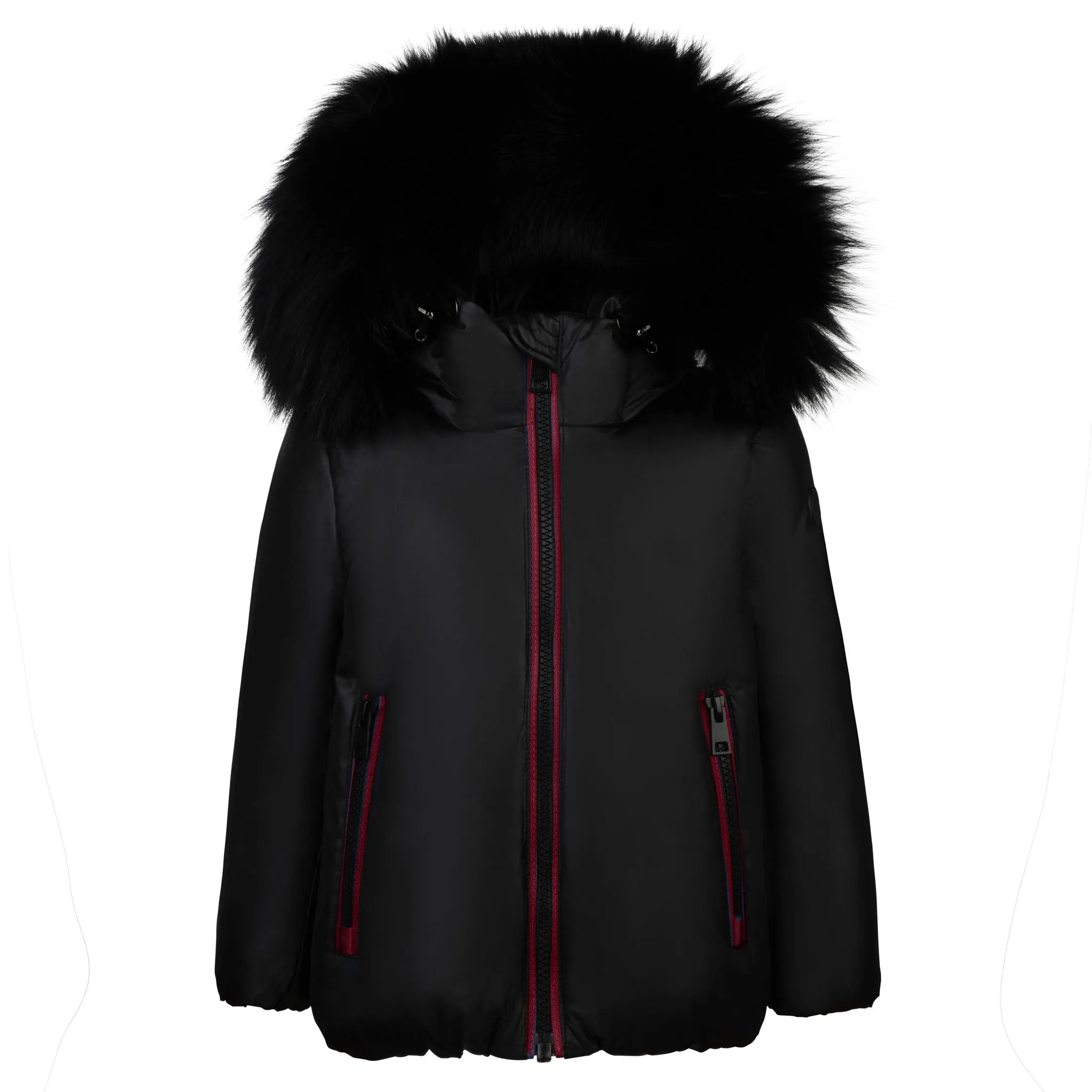 coat bow sleeve down with fur - black/red