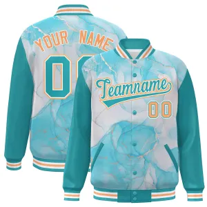 Custom Aqua Orange-White Tie Dye Ink Paint Varsity Graffiti Pattern Letterman Jacket