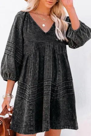 Denim Black Pleated Babydoll Dress