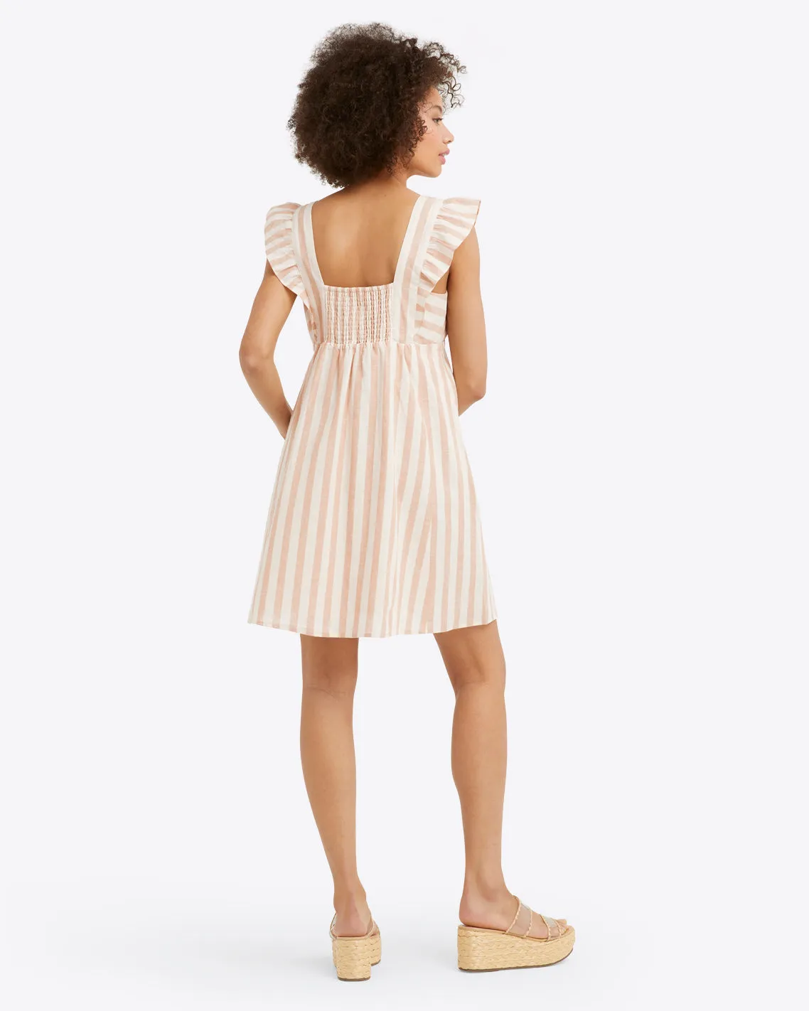 Maddie Babydoll Dress in Camel Cabana Stripe