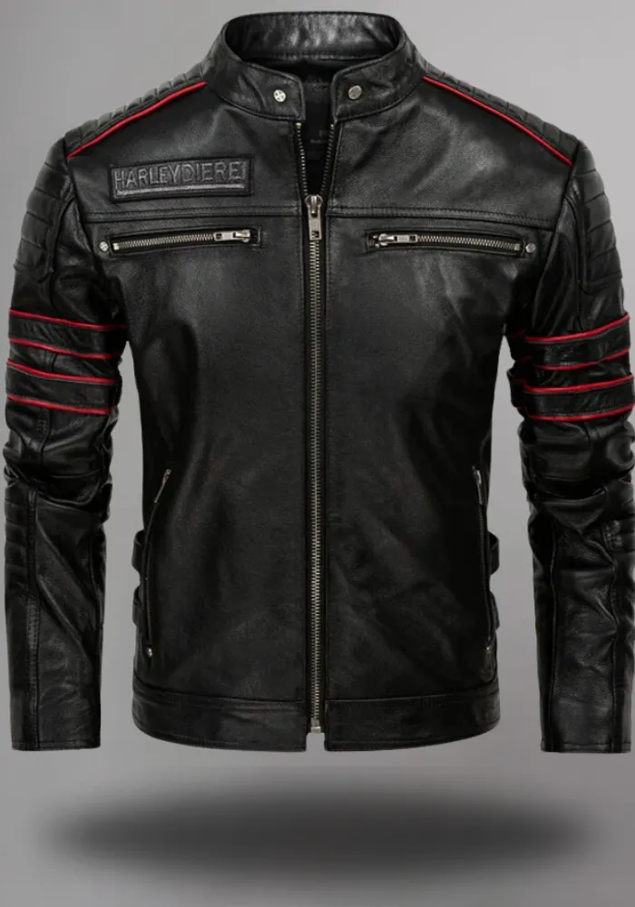 Men's biker SKULL LEATHER JACKET BLACK