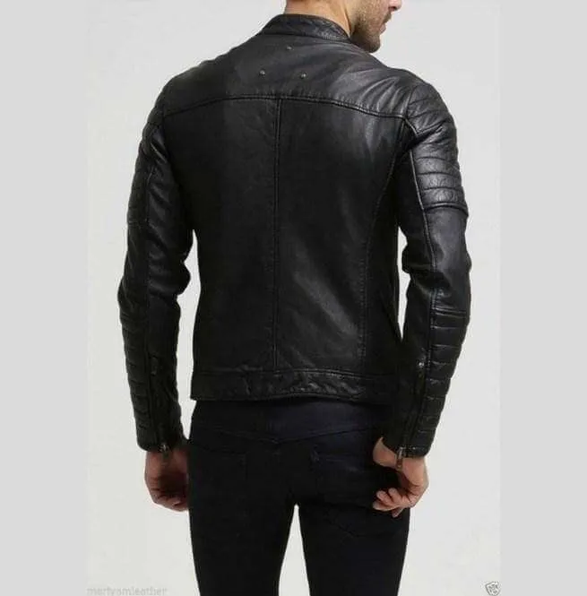 Men's Fashion Black Leather Jacket Men's Motorcycle Leather Jacket Biker Jacket