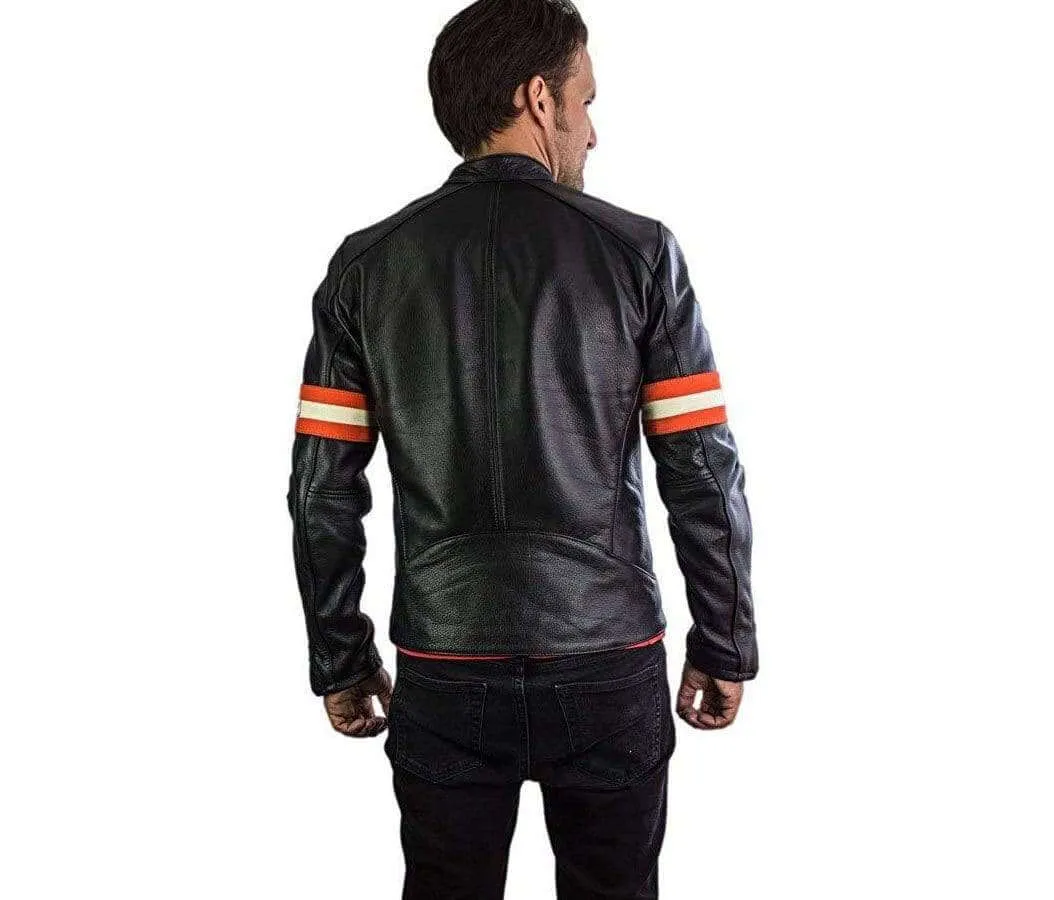 Men's Gulf Leather Jacket Retro Vintage Cafe Racer Black Leather Jacket