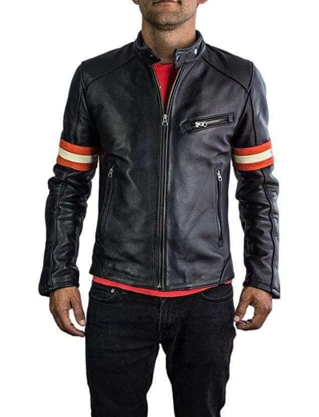 Men's Gulf Leather Jacket Retro Vintage Cafe Racer Black Leather Jacket