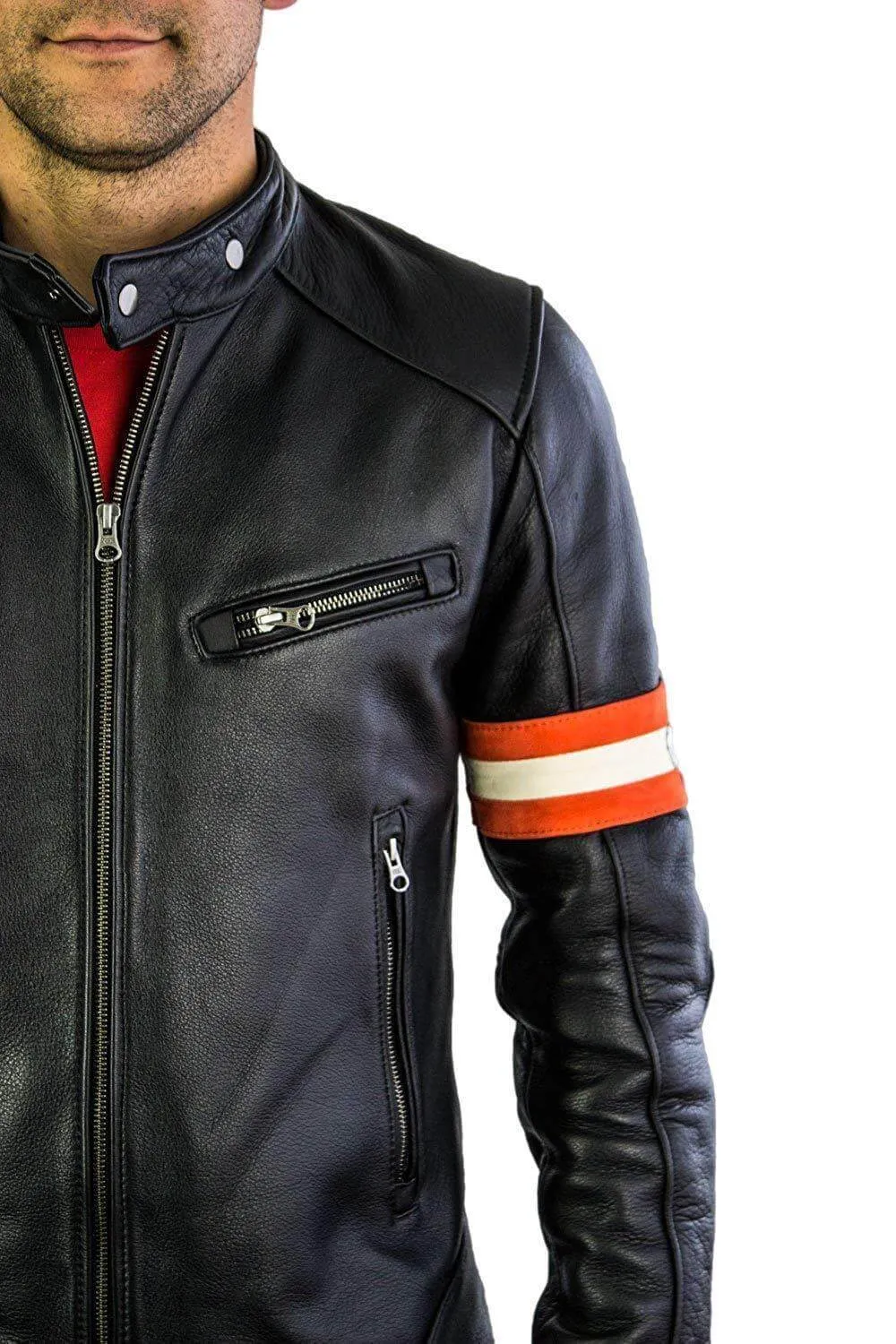 Men's Gulf Leather Jacket Retro Vintage Cafe Racer Black Leather Jacket