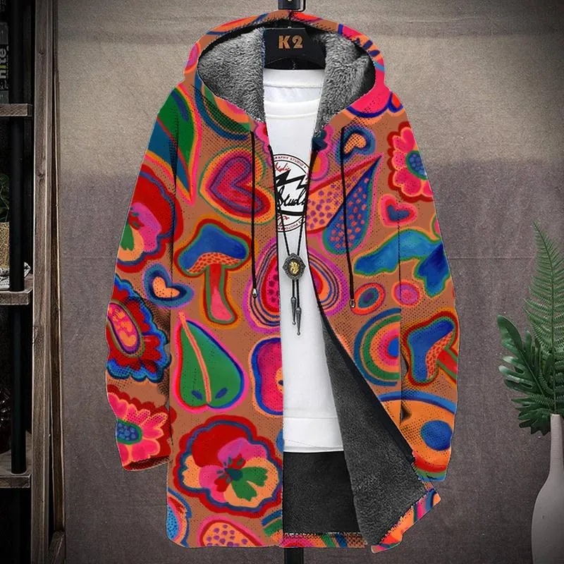 Men's Printed Hooded Two-Pocket Fleece Cardigan Jacket 62952825YY