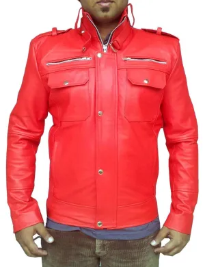 New Men's Red Bomber Slim Fit Leather Jacket, Men leather jacket