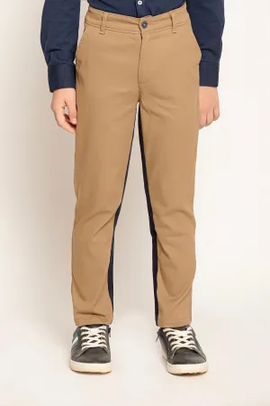 One Friday Varsity Chic Beige Striped Side Detail Trousers for Boys