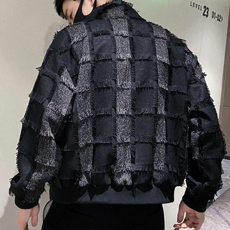 Plaid Embossed Stitching Zipper Jacket