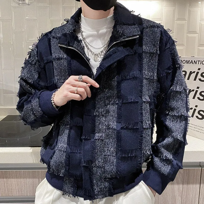 Plaid Embossed Stitching Zipper Jacket