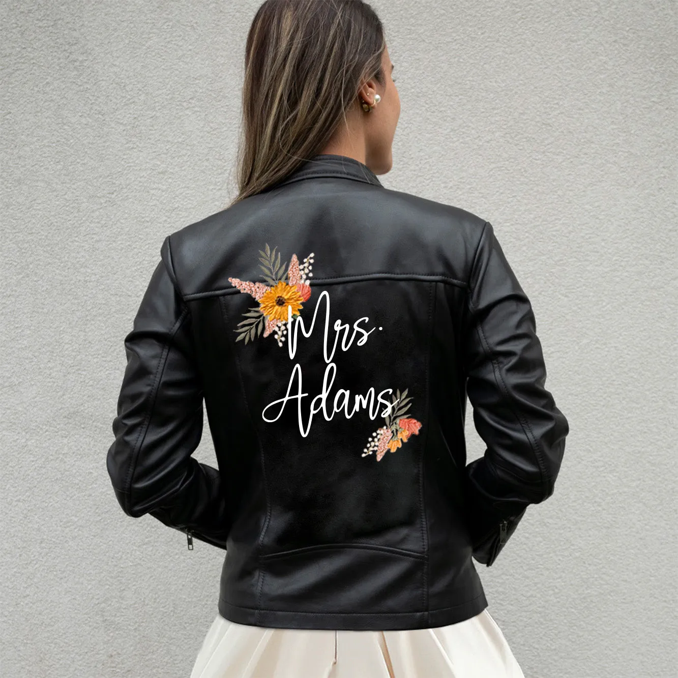 (Real Leather) Custom Bride Leather Jacket