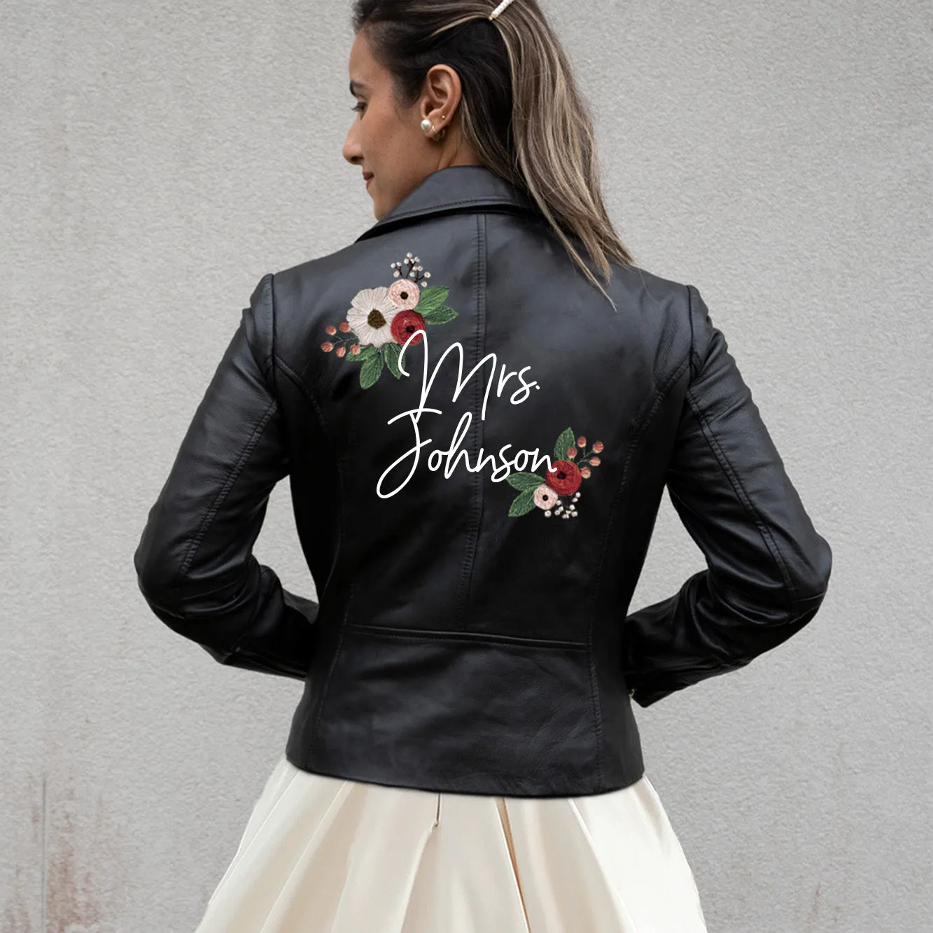 (Real Leather) Custom Bride Leather Jacket