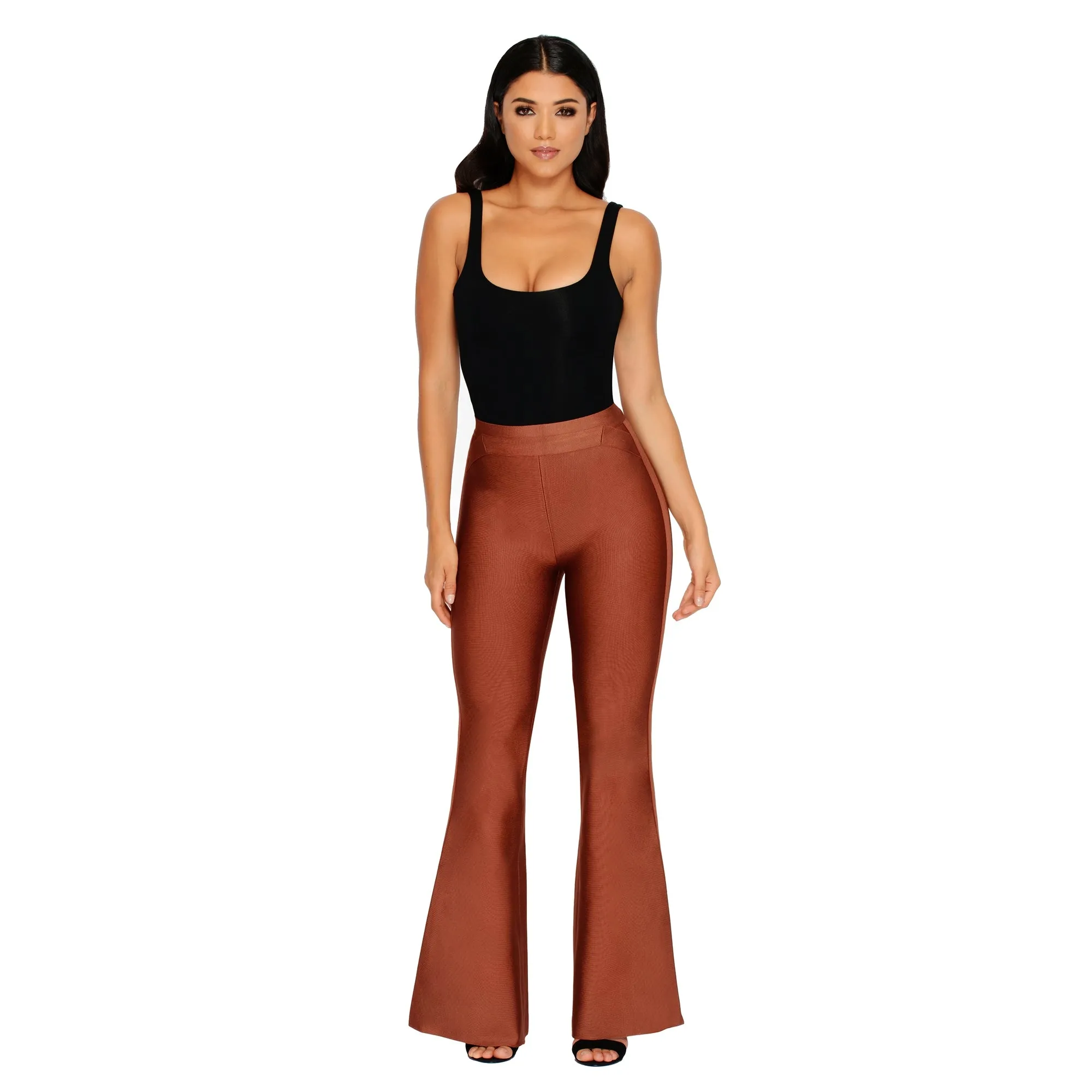 She Who Flares Wins Bandage Flare Trousers in Brown