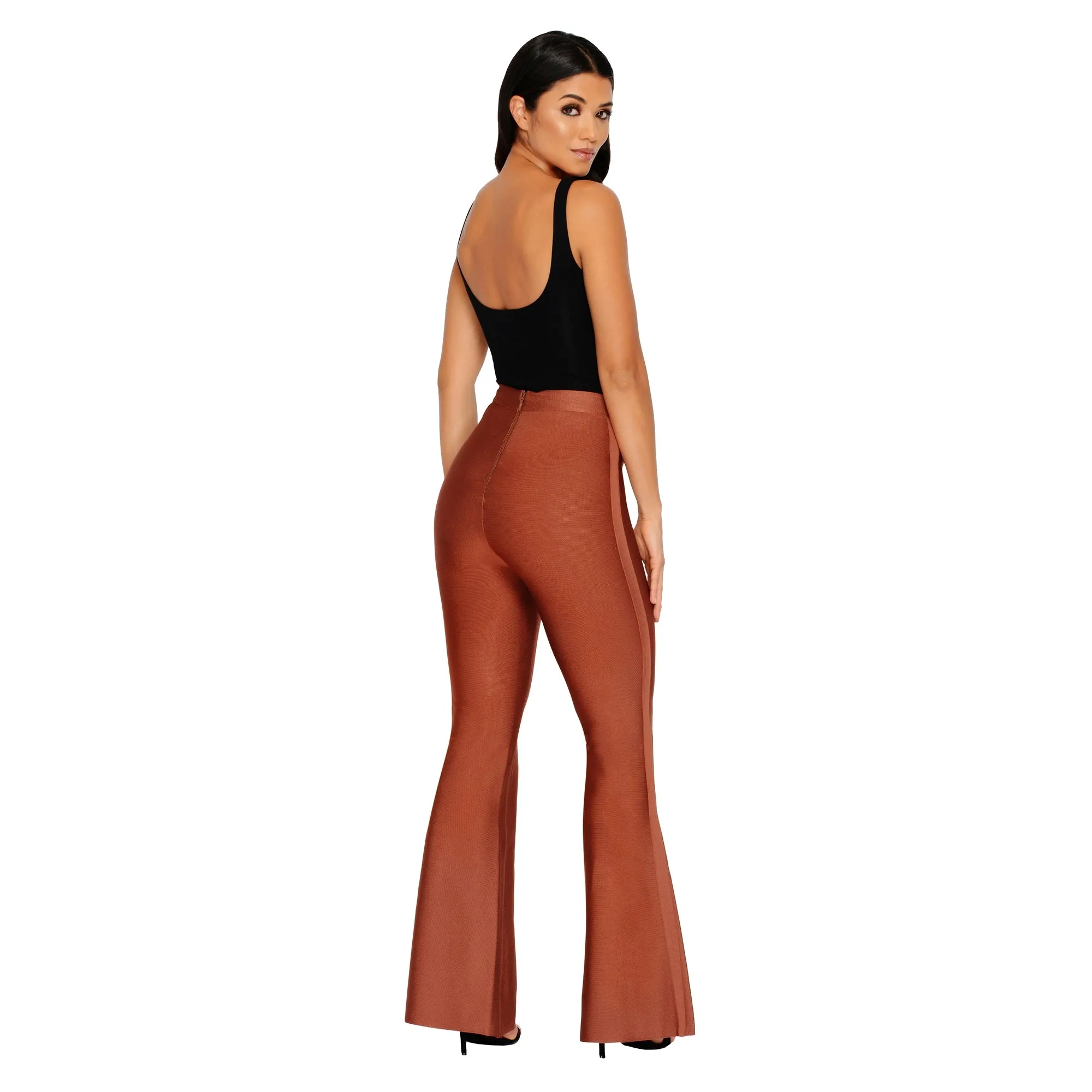 She Who Flares Wins Bandage Flare Trousers in Brown