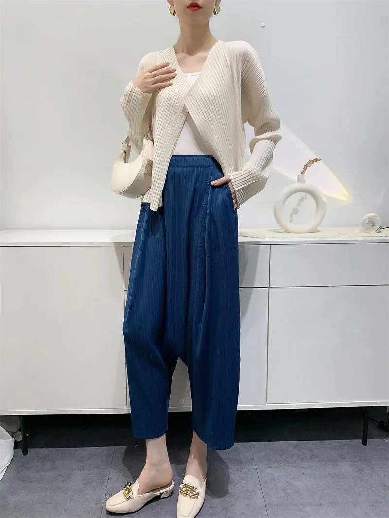 Women Pleated High Waist Wide Leg Harem Trousers