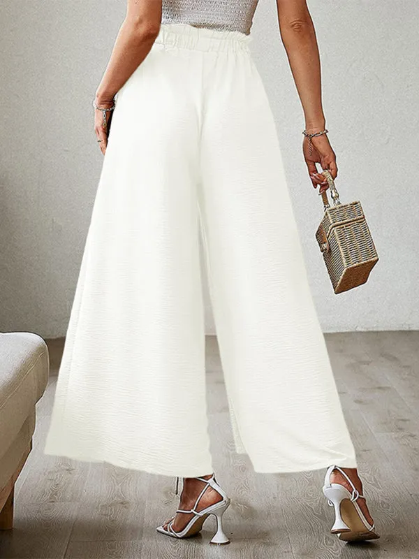 Women's Loose High Waist Pleated Wide Leg Trousers With Bow Belt