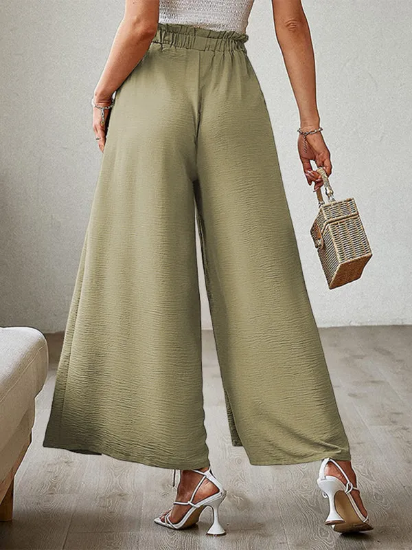 Women's Loose High Waist Pleated Wide Leg Trousers With Bow Belt