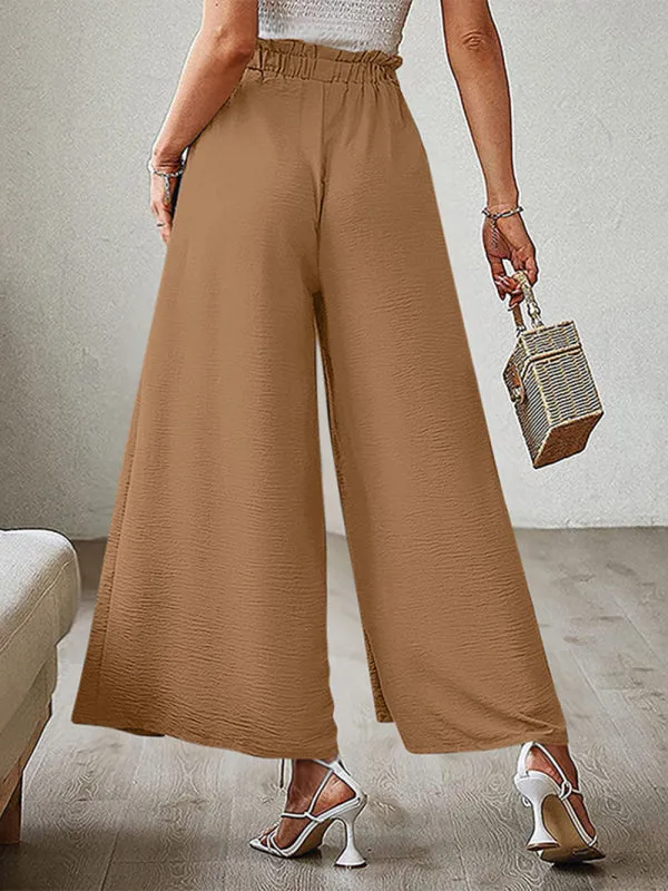 Women's Loose High Waist Pleated Wide Leg Trousers With Bow Belt