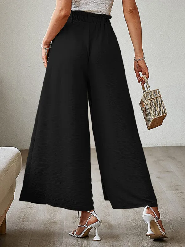 Women's Loose High Waist Pleated Wide Leg Trousers With Bow Belt