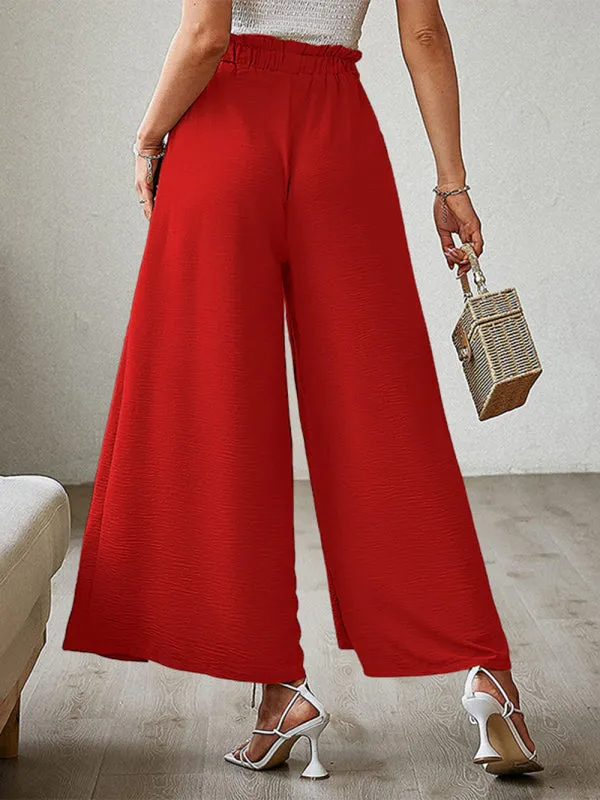 Women's Loose High Waist Pleated Wide Leg Trousers With Bow Belt