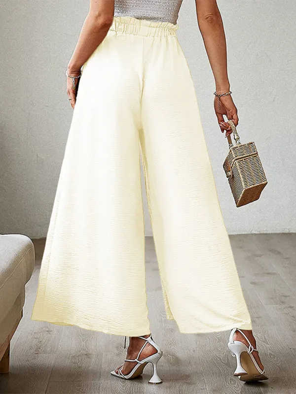 Women's Loose High Waist Pleated Wide Leg Trousers With Bow Belt