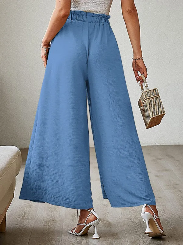 Women's Loose High Waist Pleated Wide Leg Trousers With Bow Belt