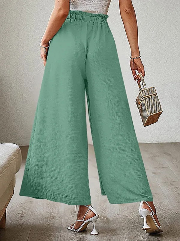 Women's Loose High Waist Pleated Wide Leg Trousers With Bow Belt