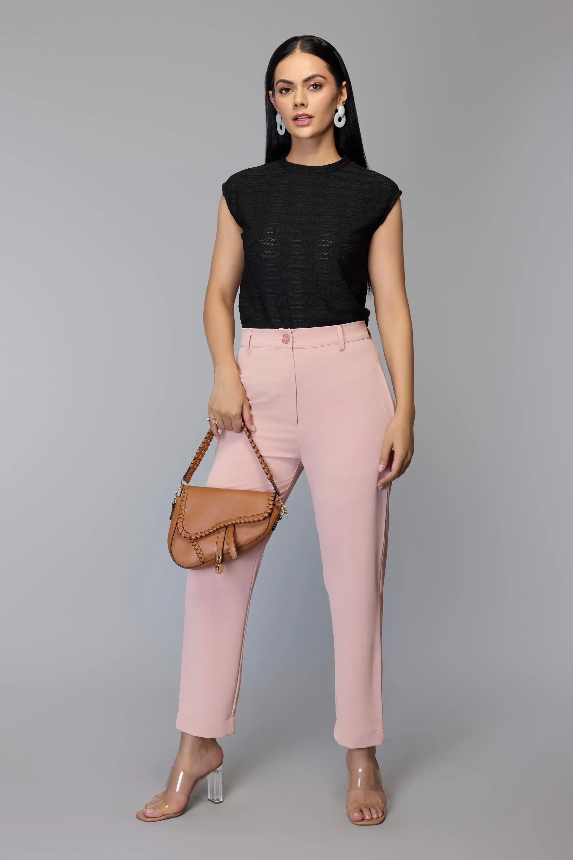 Women’s Peach Tailored High-Waist Trousers